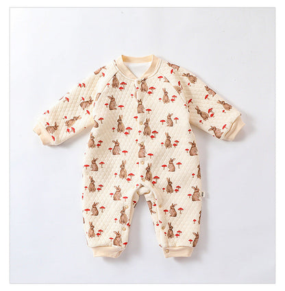 Baby Unisex Cartoon Print Cotton Padded Thickened Winter Romper-2