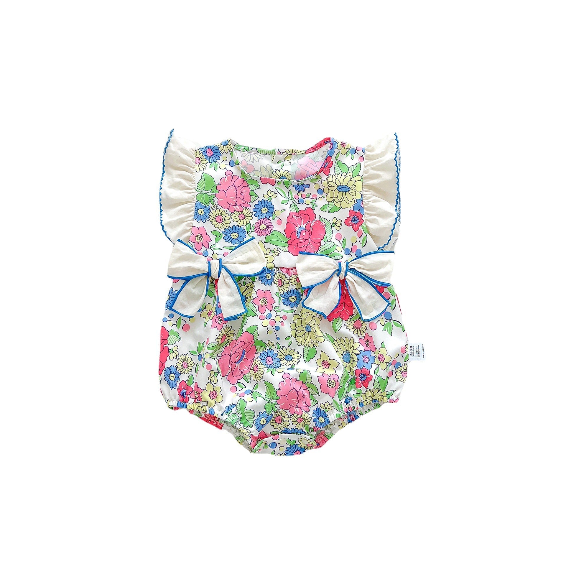 Summer New Arrival Baby Girls Floral Pattern Fly Sleeves 3D Bows Onesies-0