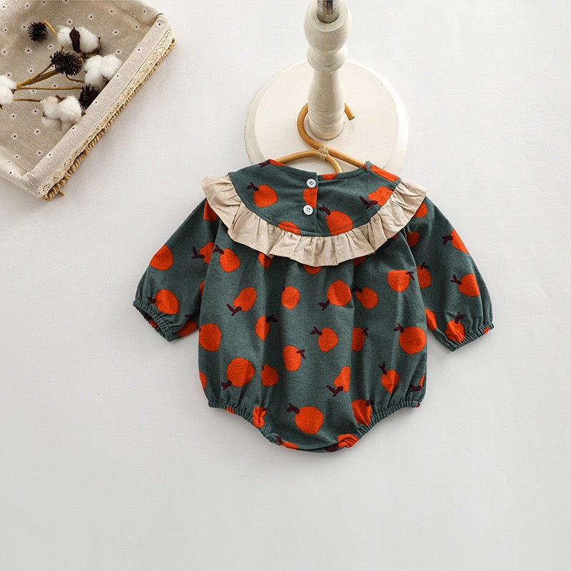 Baby Girl Fruit Orange Pattern Patchwork Design Long Sleeve Onesies-3