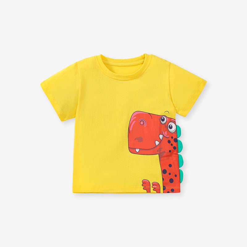 Red Dinosaur Cartoon Boys’ T-Shirt In European And American Style For Summer-0