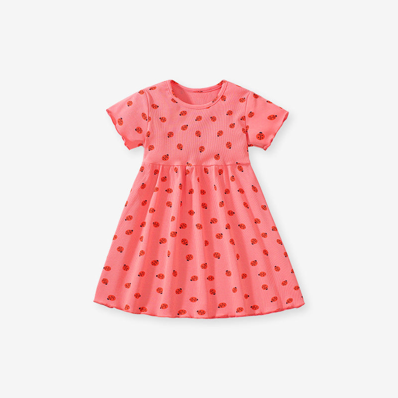 New Arrival Baby Kids Girls Ladybird Print Short Sleeves Dress-1