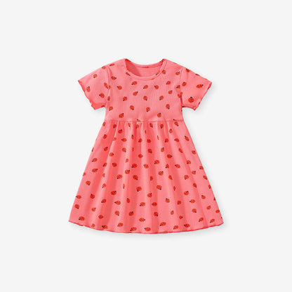 New Arrival Baby Kids Girls Ladybird Print Short Sleeves Dress-1