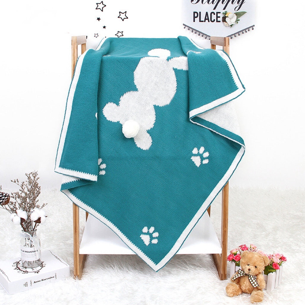 Baby Cartoon Rabbit &amp; Footprints Embroidered Graphic 3D Tail Blanket-4