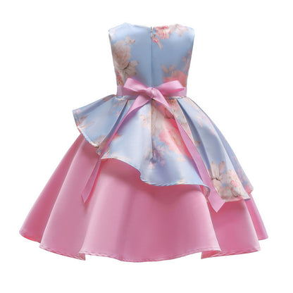 Baby Girl Floral Pattern Bow Tie Princess Tutu Dress Formal Dress-7