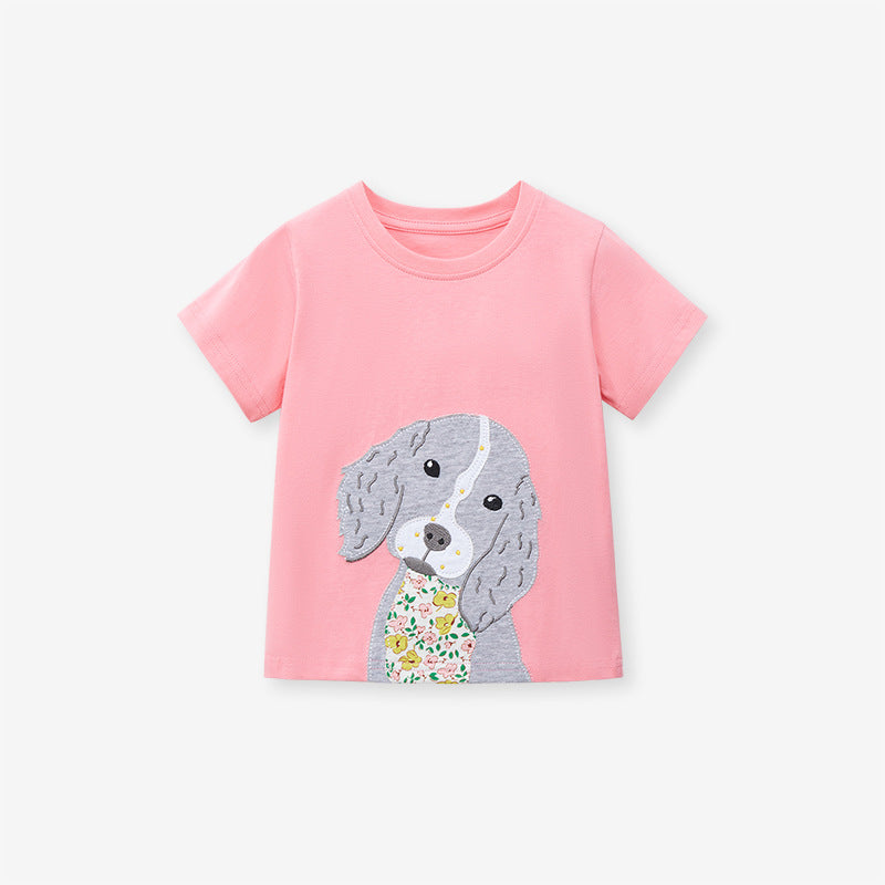 Cute Knit Round Neck Peppy Dog Cartoon Girls’ T-Shirt In European And American Style For Summer-4