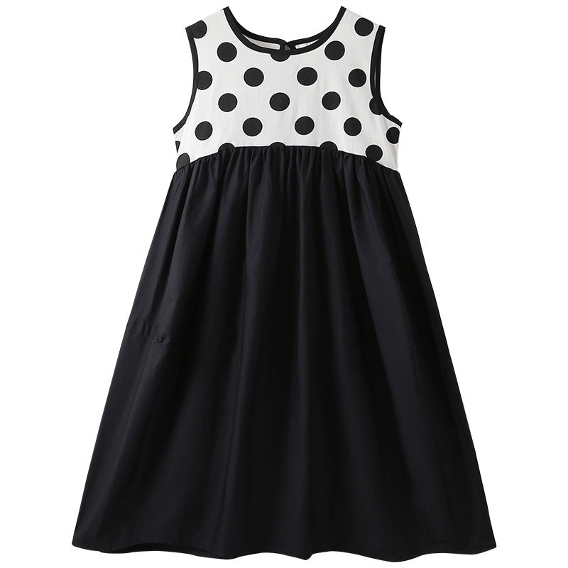 Hot Selling Summer Kids Girls Fashion New Style Polka Dots Sleeveless Color Patchwork Dress-0