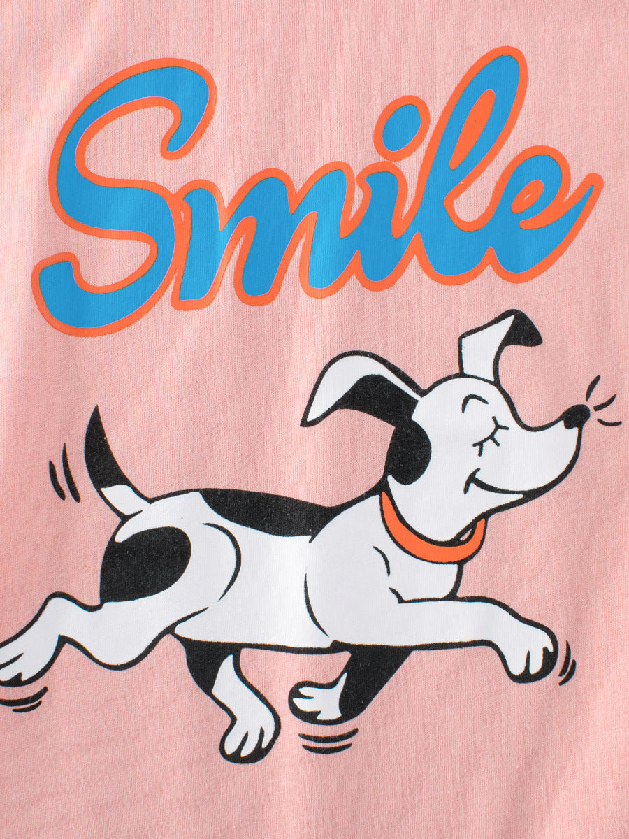 Smiling Dogs Cartoon Print Girls’ T-Shirt In European And American Style For Summer-5