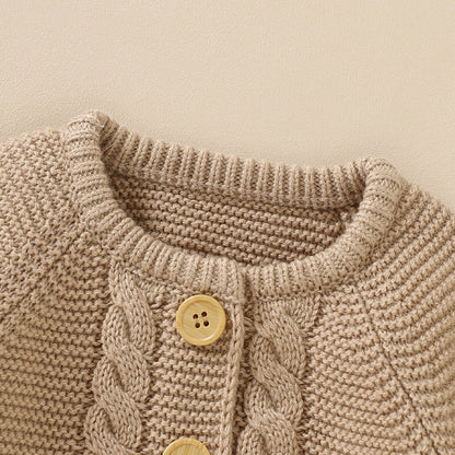 Baby Solid Color Long Sleeve Handmade Knitted Cardigan-5