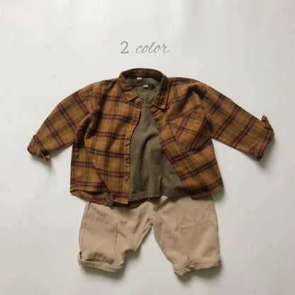 Baby Plaid Pattern Vintage Style Lapel Design Shirt-2