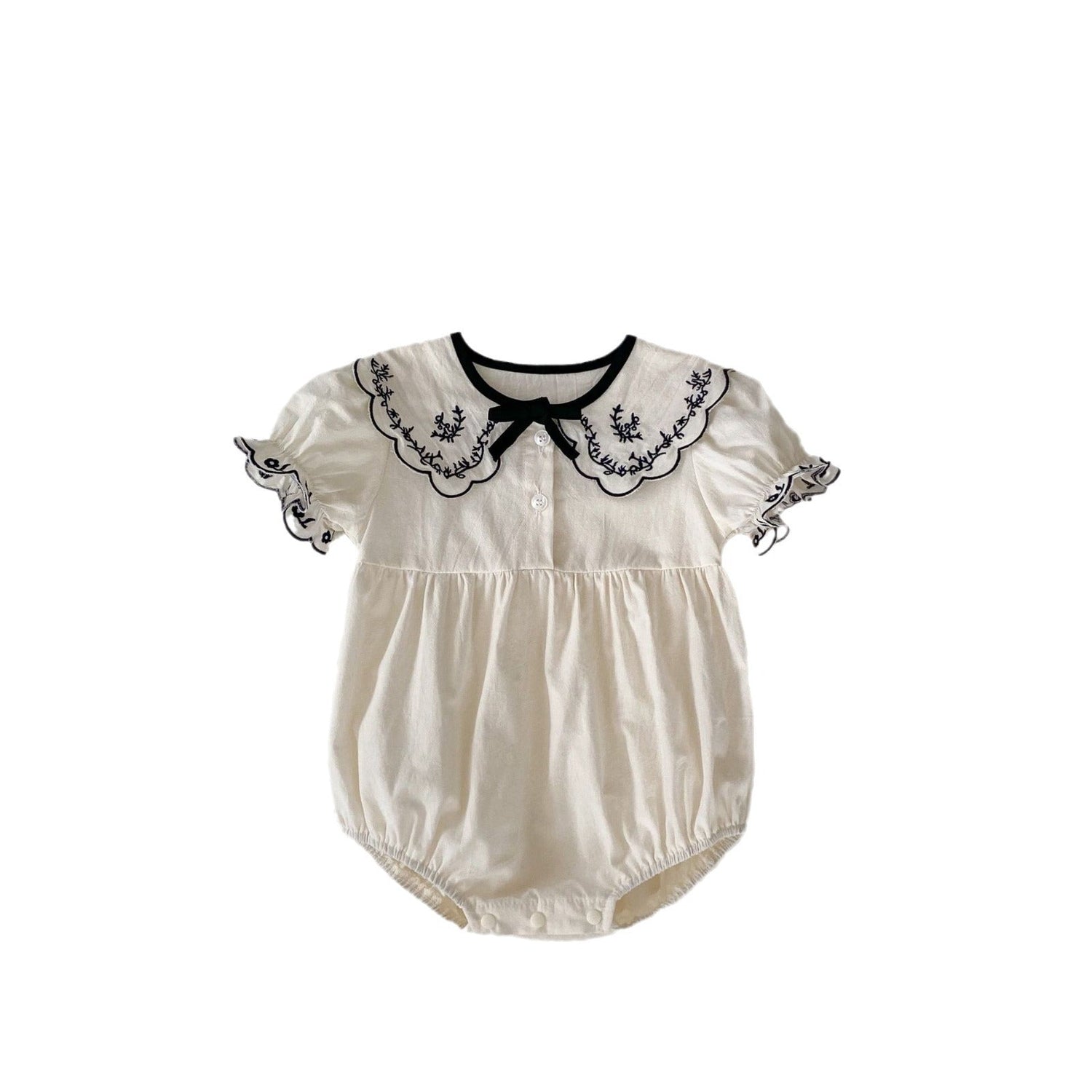 Summer Baby Girls Vine-Embroidered Collar Short Sleeves Onesies-1