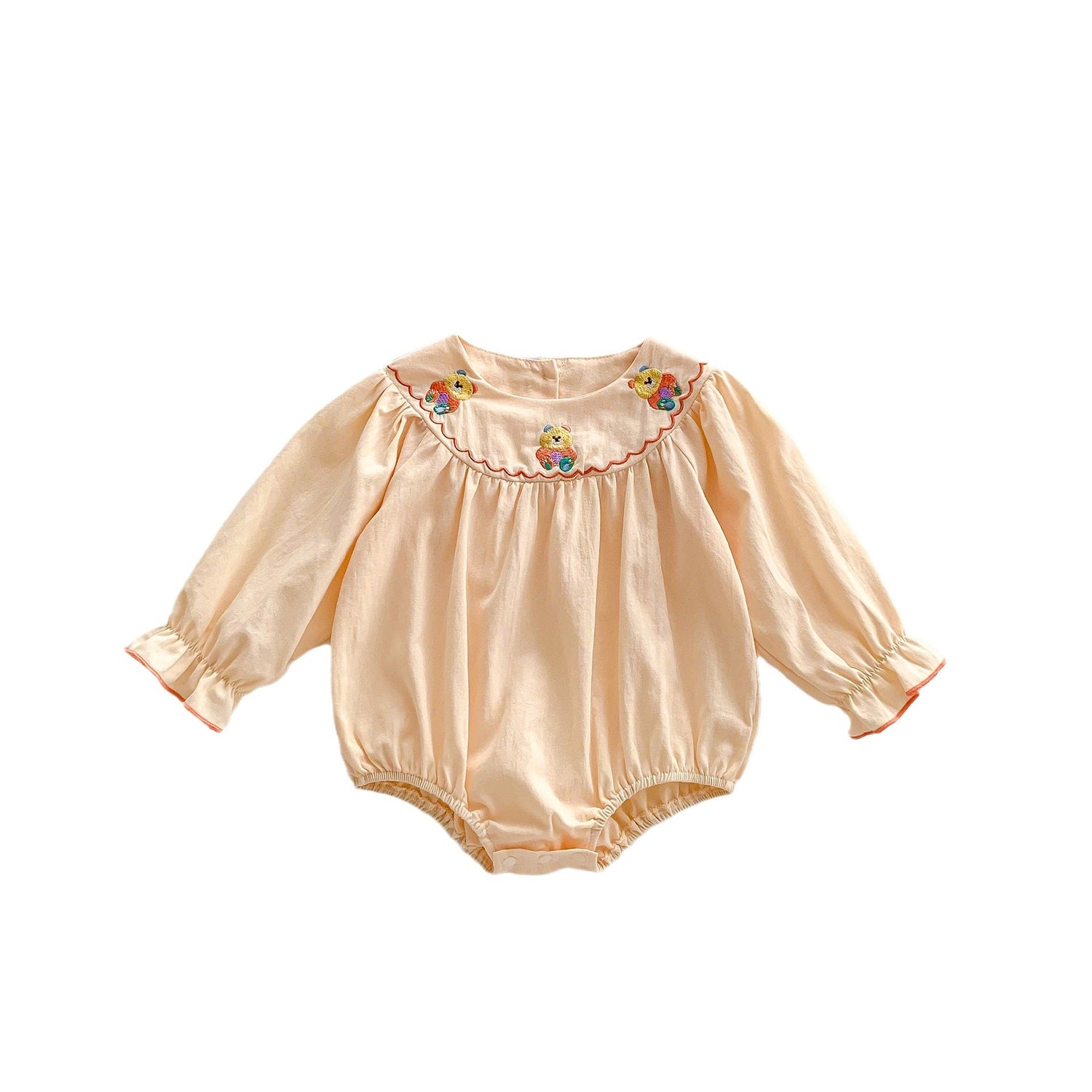 Embroidered Design Long Sleeve Apricot Onesies-4