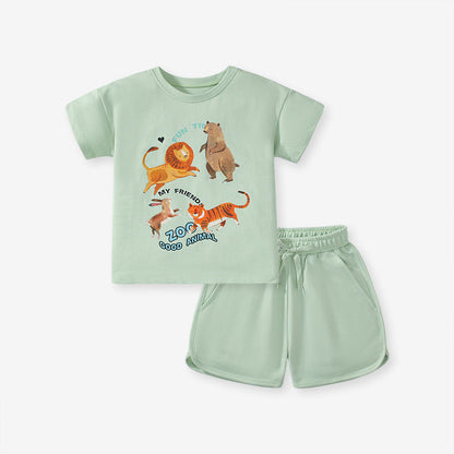 Summer Baby Kids Girls Animals Cartoon Print T-Shirt And Shorts Clothing Set-0