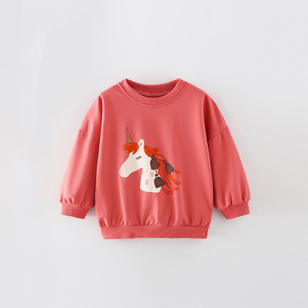 Baby Girl Cartoon Print Pattern Solid Color Terry Hoodie-0