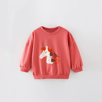 Baby Girl Cartoon Print Pattern Solid Color Terry Hoodie-0