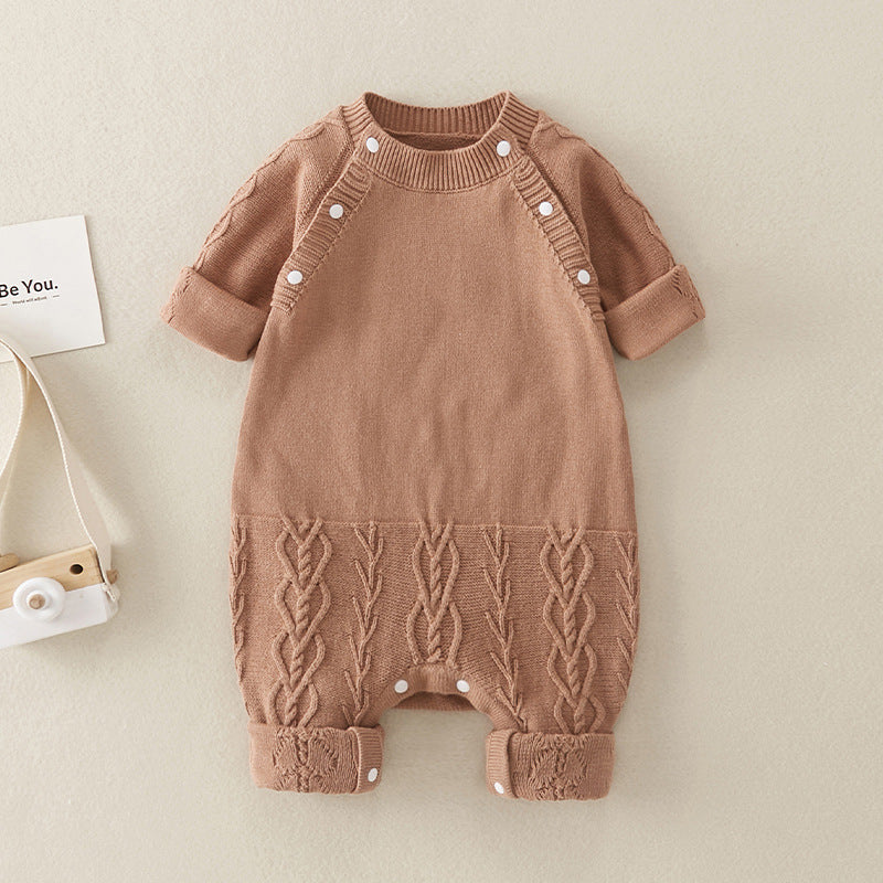 Brown Solid Color Knitted Quality Soft Romper-4