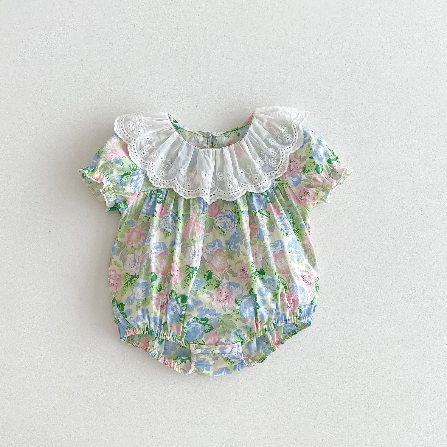 Summer New Arrival Baby Girls Floral Print Short Sleeves Ruffle Collar-0