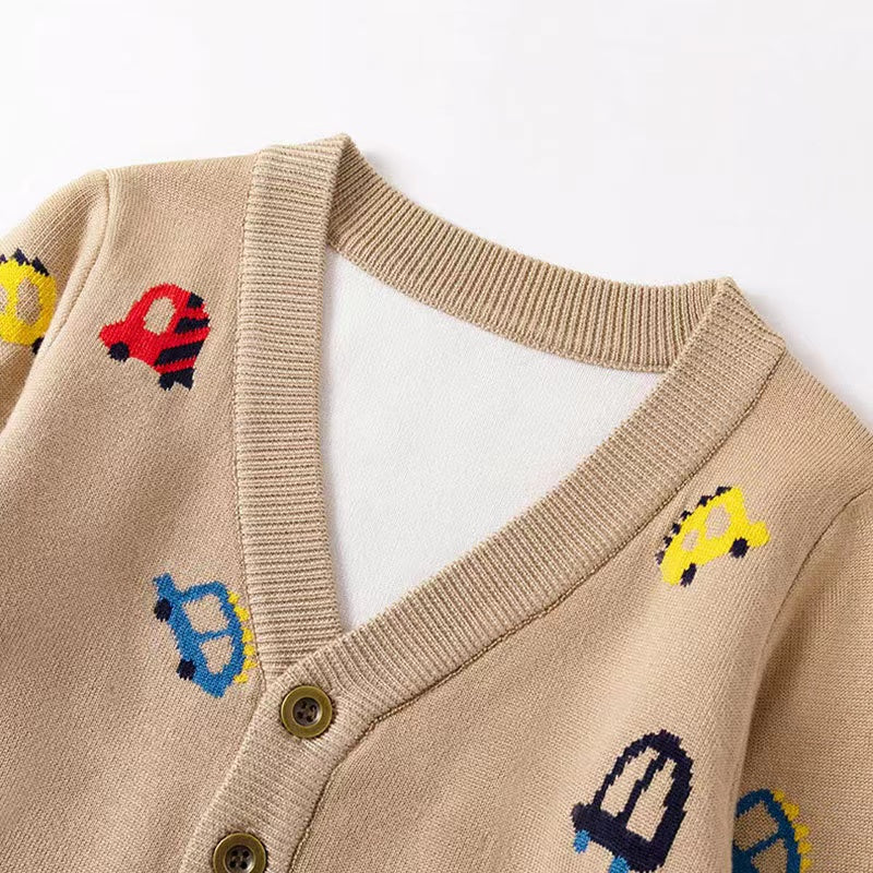 Kid Boys Car Pattern V-Collar Cardigan-5