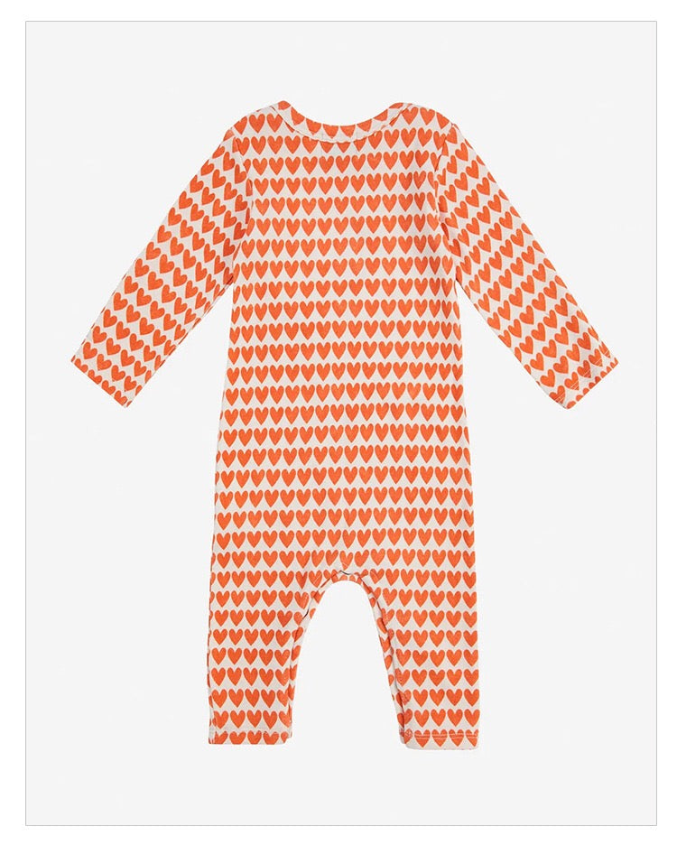 Baby Heart Print Pattern Envelope Collar Long Sleeve Romper-5