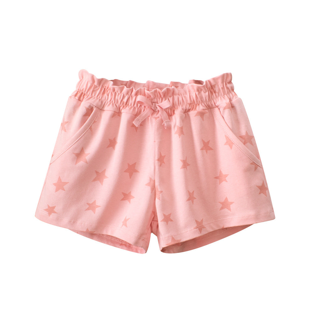 Girls Pink Soft Casual Style Stars Print Shorts-4