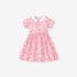 Baby Kids Girls Pink Short Sleeves Dress With Rabbits And Flowers Pattern-0