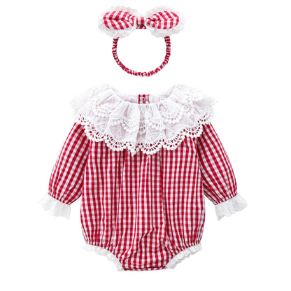 Baby Girl Layered Ruffle Neck Design Plaid Graphic Longsleeve &amp; Short Sleeve Onesies-4