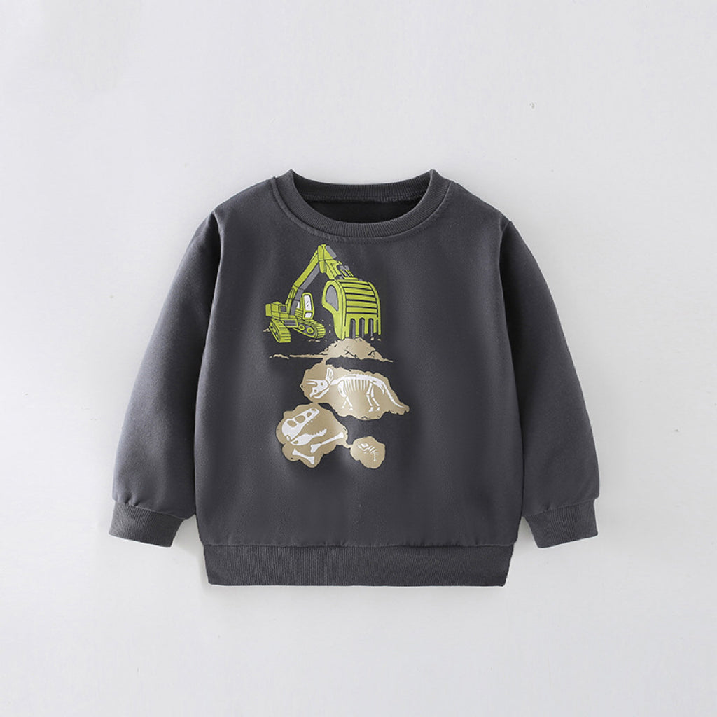 Baby Boy Excavator Print Pattern Comfy Cotton Hoodies-4