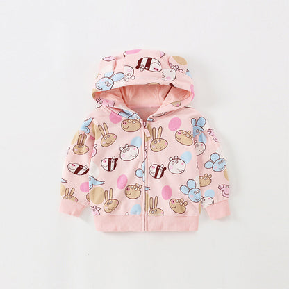 Baby Girl Cartoon Animals Print Pattern Long Sleeve Cute Zipper Coat-0