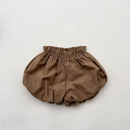 Baby Girl Solid Color Loose Soft Cotton Shorts-5