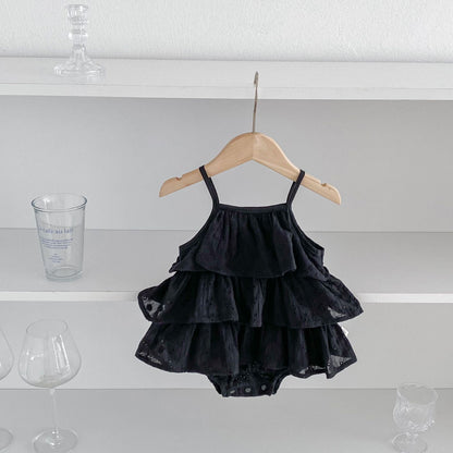 New Arrival Summer Baby Kids Girls Hollow Out Pattern Solid Color Sleeveless Strap Onesies-5