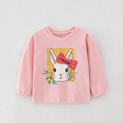 Baby Girl Cute Bunny Print Pattern Fashion Pullover Long Sleeve Hoodies-0