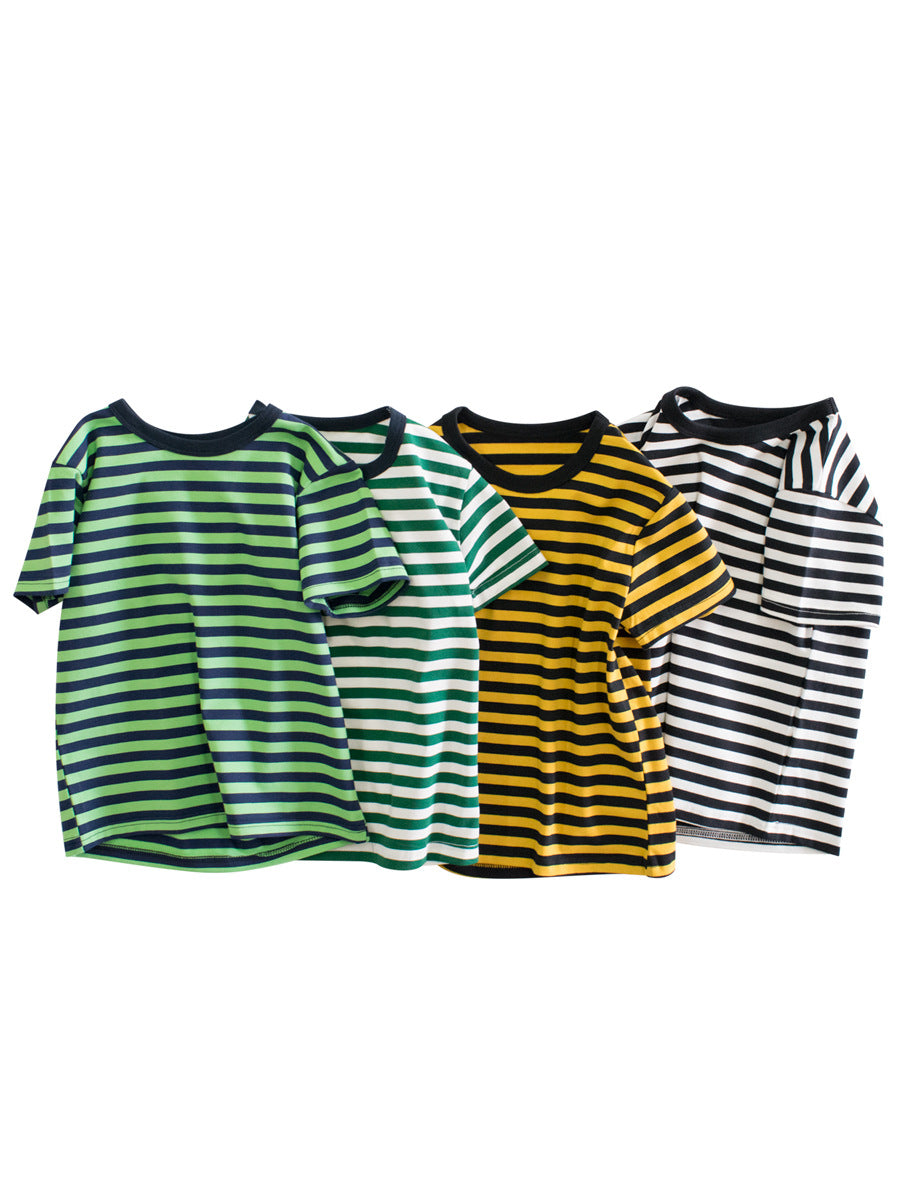 Boys’ Striped Pattern Casual T-Shirt In European And American Style-0