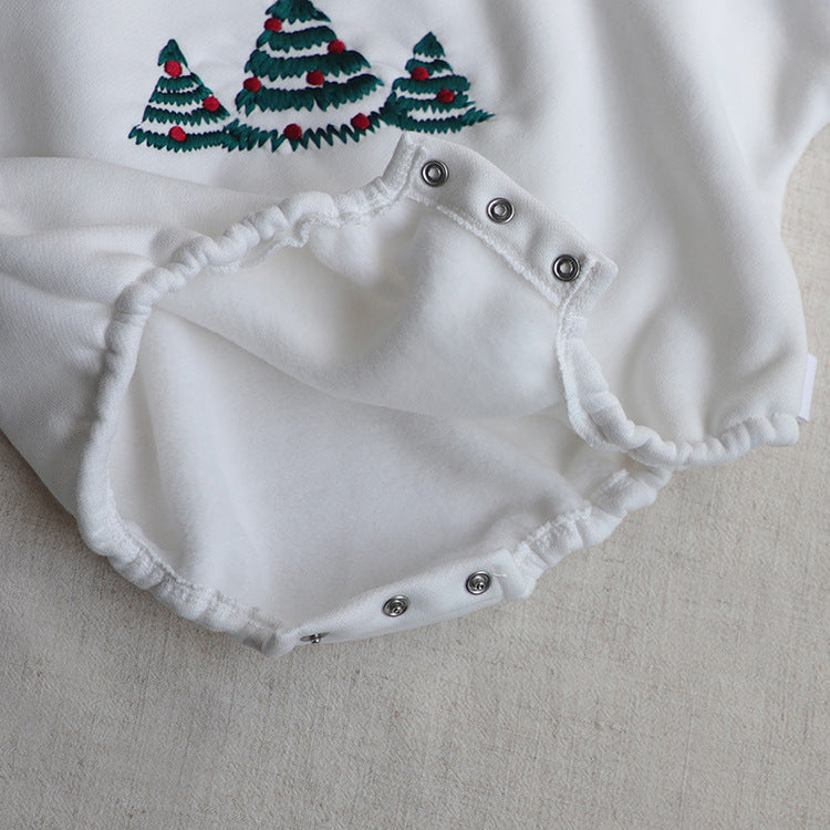 Baby Christmas Tree Embroidered Pattern Long Sleeve Fleece Winter Onesies-5