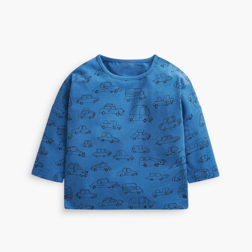 Baby Boy Print Pattern Solid Blue Long Sleeve Cotton Shirt-4