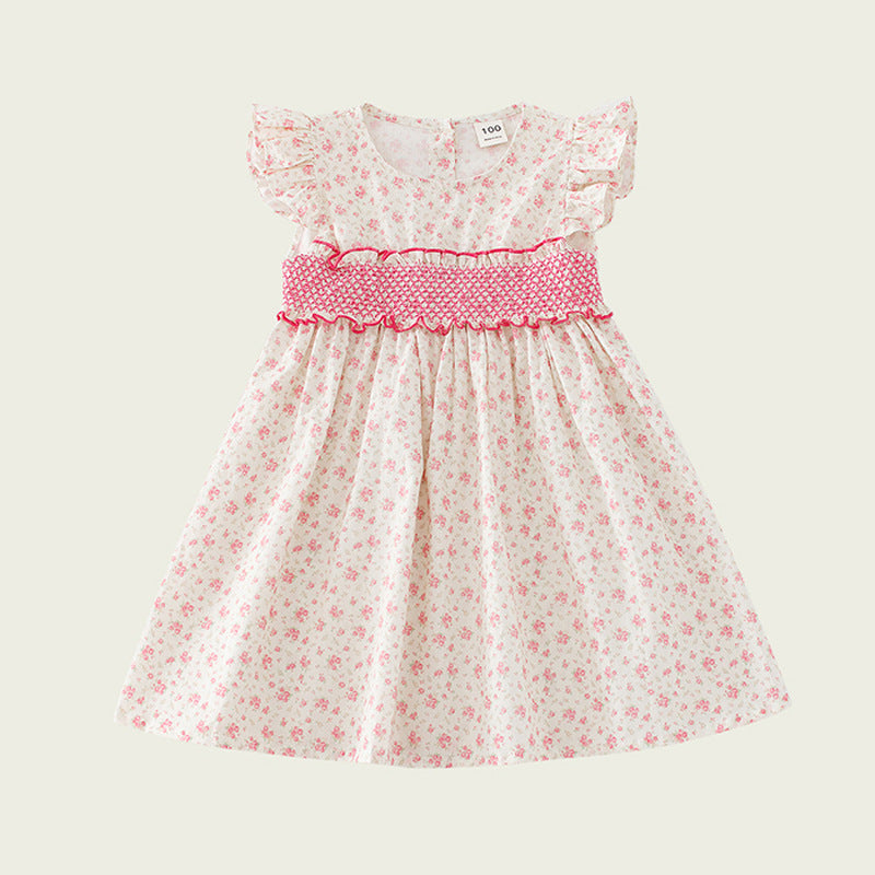 New Arrival Summer Baby Kids Girls Fly Sleeves Floral Print Dress-2