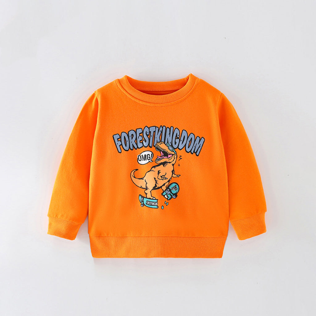 Baby Boy Cartoon Dinosaur Print Pattern Long Sleeve Quality Cute Hoodies-4