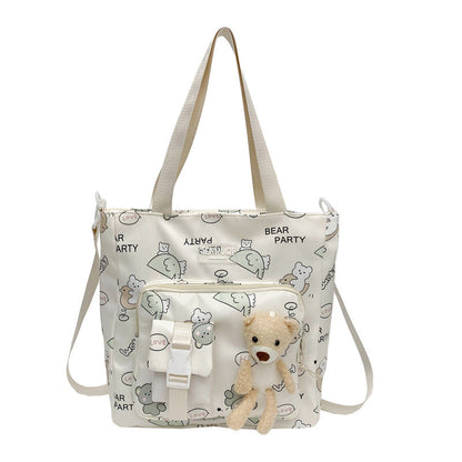 Children Lightweight Portable Cute Teddy Design Canvas Shoulder Bag-3