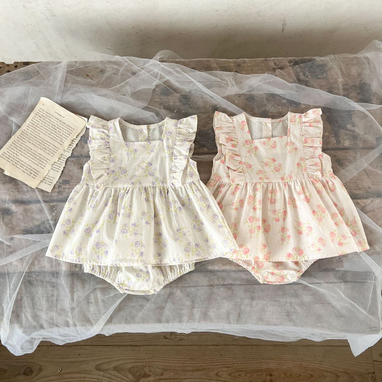 Summer New Arrival Baby Girls Plain Floral Sleeveless Square Neck Onesies-0