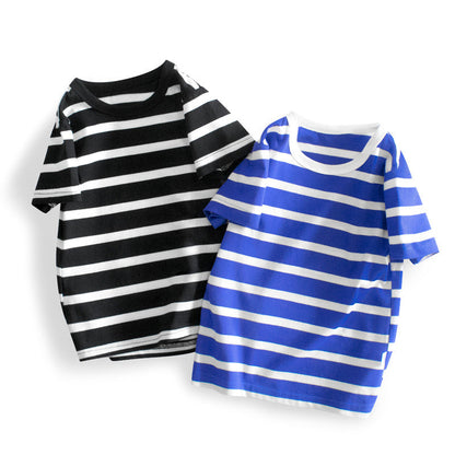 Baby Boy And Girl Striped Print Color Matching Design Short-Sleeved T-Shirt In Summer-0