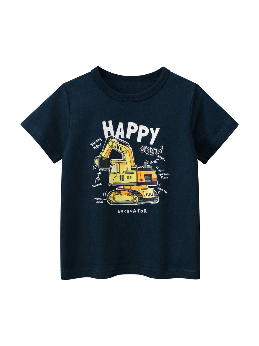 Boys’ Cartoon Digger Pattern T-Shirt In European And American Style-0