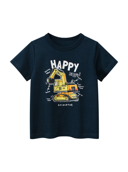 Boys’ Cartoon Digger Pattern T-Shirt In European And American Style-0