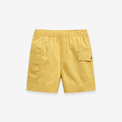 Boys Solid Yellow Cotton Casual Style Shorts With Pockets-0