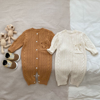 New Autumn Infant Baby Unisex Solid Knit Sweaters Long Sleeve Romper Include Little Bear-4