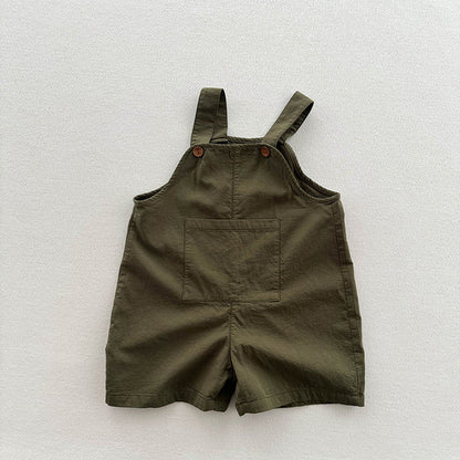 New Arrival Summer Baby Kids Unisex Solid Color Cotton Overalls-2