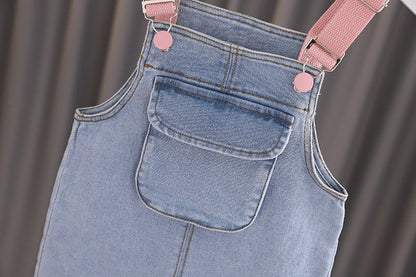 Baby Girl 3D Wing Patches Design Casual Denim Long Style Overall-5