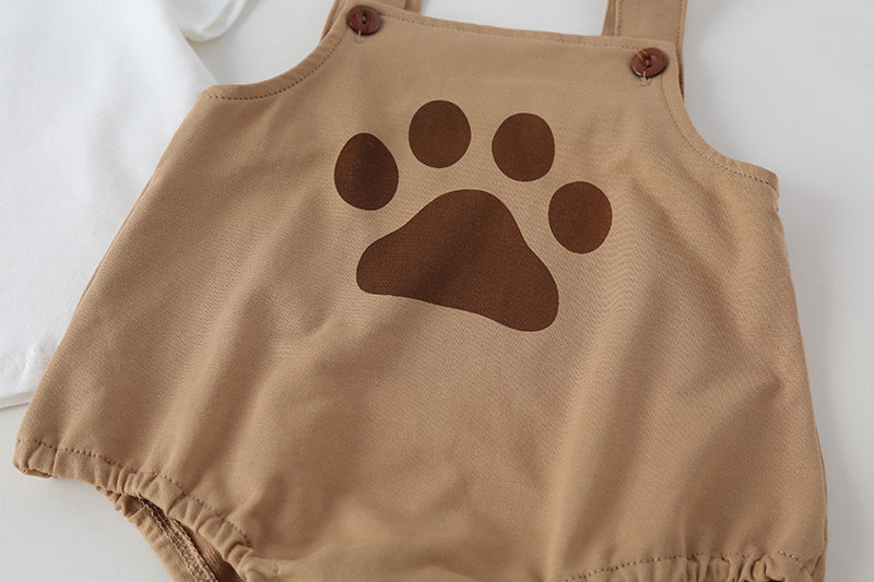 Baby Kids Puppy Print Pattern Short Sleeves With Straps Onesies In Set With Hat Of Puppy Shape-5