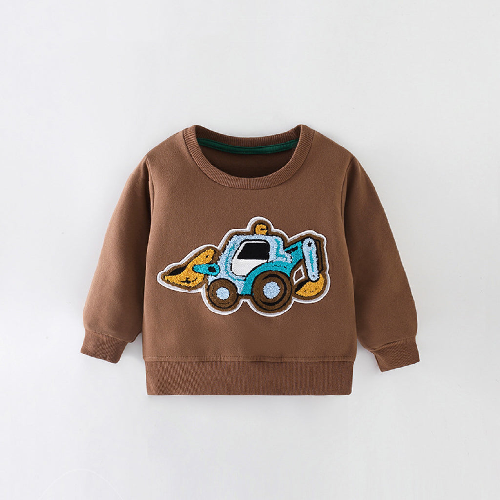 Baby Boy Excavator Pattern Long Sleeve Quality Fashion Hoodie-4