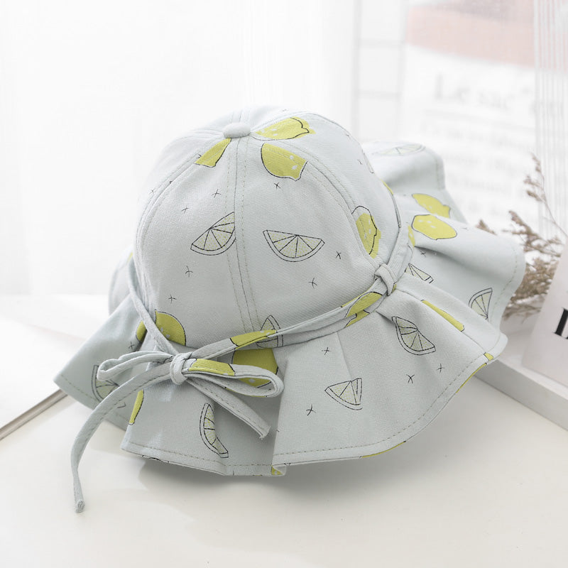 Baby Girl Floral Print Adjustable Design Sunshade Bucket Hats-5