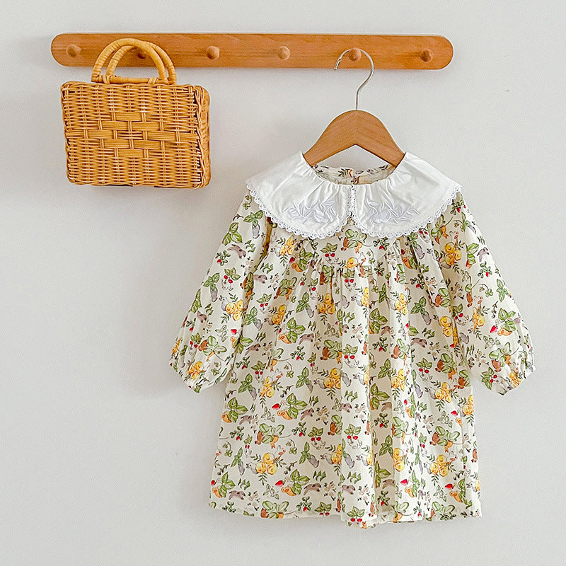 Autumn Doll Neck Long Sleeve Sweet Style Dress Onesies-5