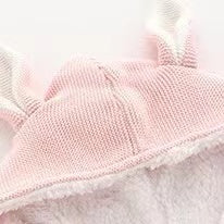 Baby Solid Color Bunny Ear Patched Hat Design Button Front Knitted Sweater Cardigan-5