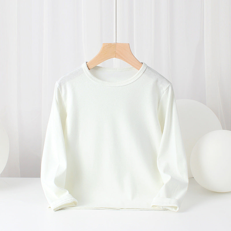 Baby Solid Color Pullover Cotton Crewneck Long Sleeve Basic Tops-5